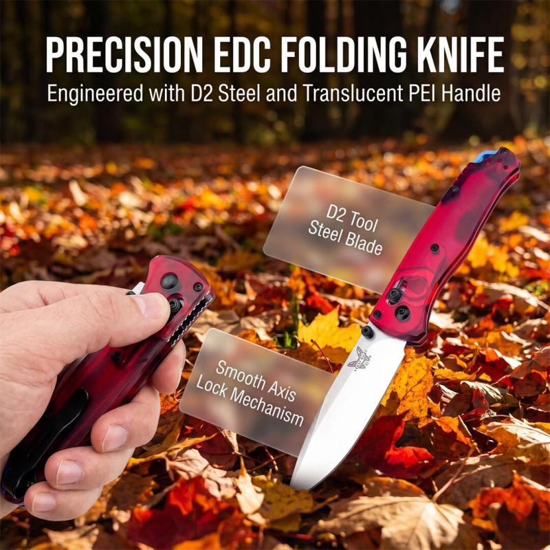 BM 535-1 Bugout AXIS Folding Knife 3.15" D2 Satin Plain Blade, PEI Handles