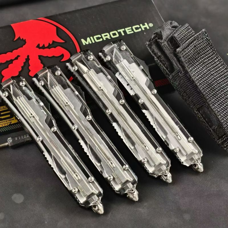 MT White UTX-70 Ultratech OTF AUTO Knife 3.34" M390 Plain Blade, Acrylic+Aluminum Alloy Handles