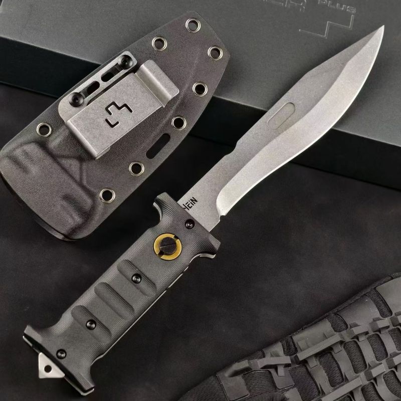 Boker Plus Extension Knife, D2 Stonewashed Variable Length Recurve Blade, TPE Handles, Kydex Sheath