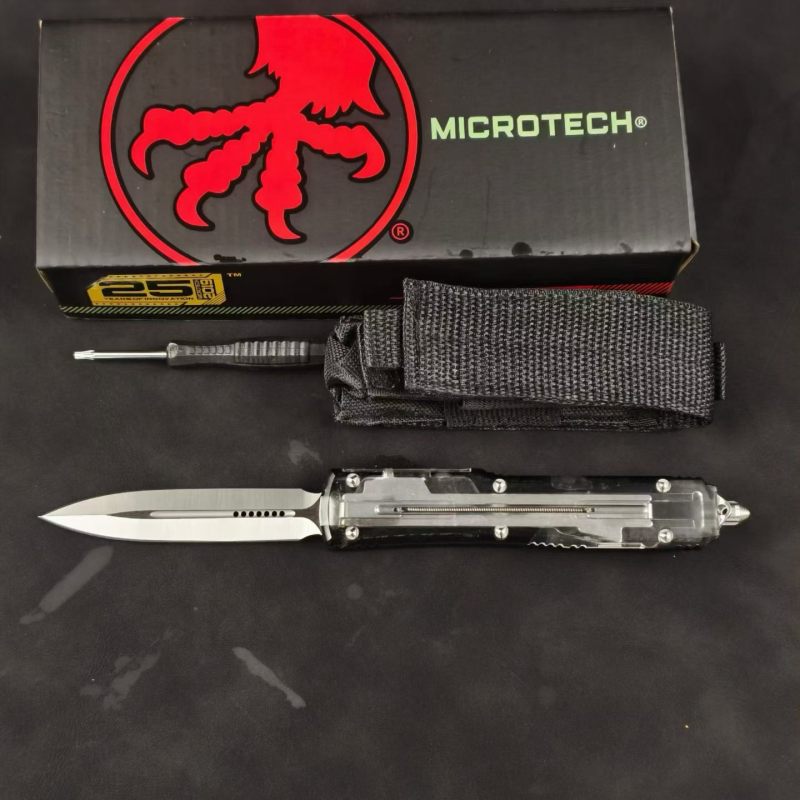 MT White UTX-70 Ultratech OTF AUTO Knife 3.34" M390 Plain Blade, Acrylic+Aluminum Alloy Handles