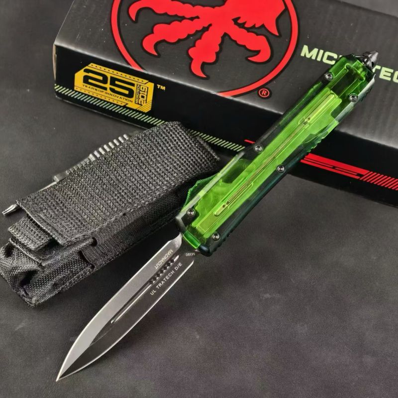 MT Green UTX-70 Ultratech OTF AUTO Knife 3.34" M390 Plain Blade, Acrylic+Aluminum Alloy Handles