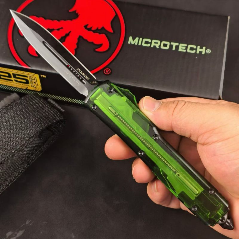 MT Green UTX-70 Ultratech OTF AUTO Knife 3.34" M390 Plain Blade, Acrylic+Aluminum Alloy Handles
