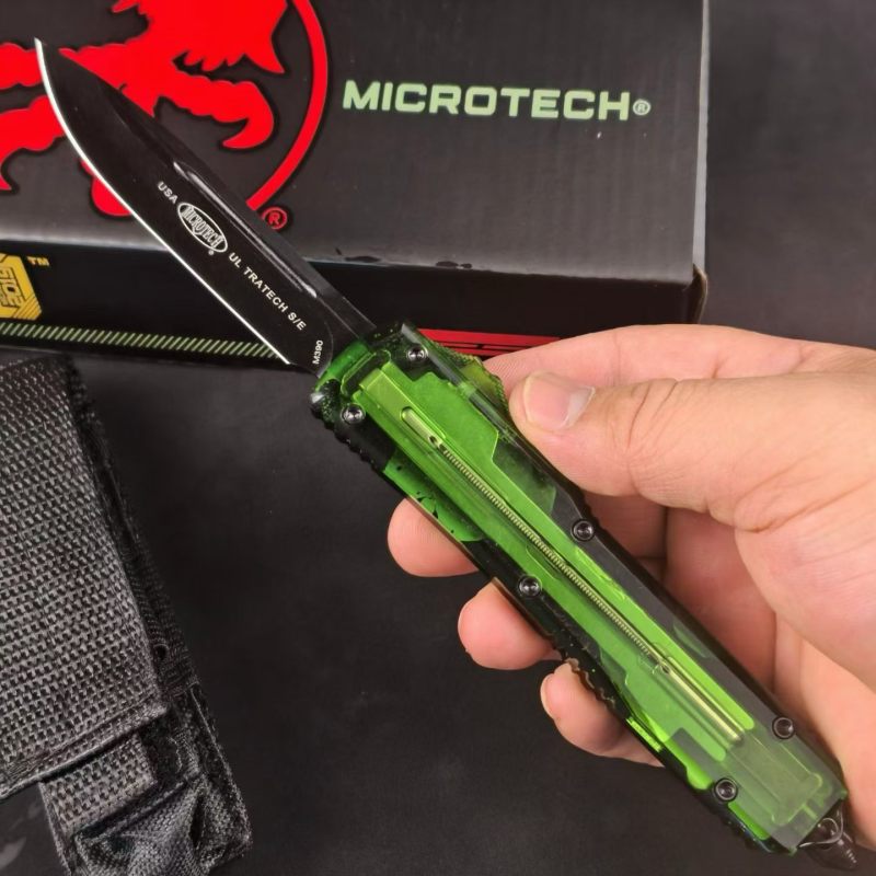 MT Green UTX-70 Ultratech OTF AUTO Knife 3.34" M390 Plain Blade, Acrylic+Aluminum Alloy Handles