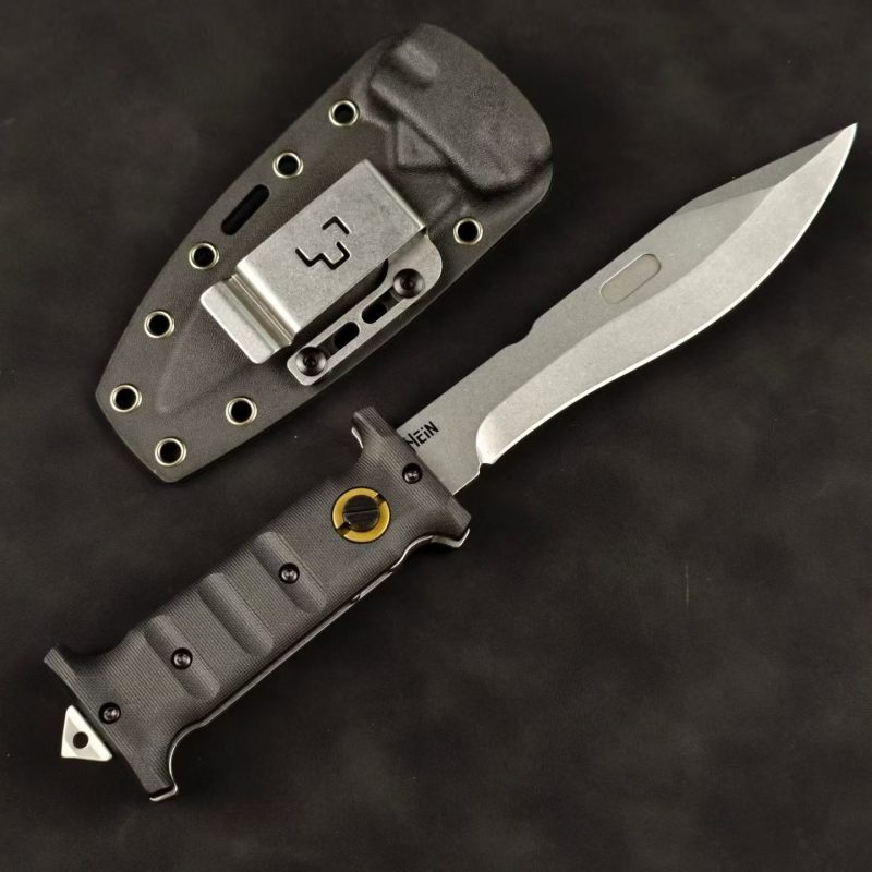 Boker Plus Extension Knife, D2 Stonewashed Variable Length Recurve Blade, TPE Handles, Kydex Sheath