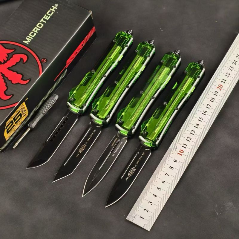 MT Green UTX-70 Ultratech OTF AUTO Knife 3.34" M390 Plain Blade, Acrylic+Aluminum Alloy Handles