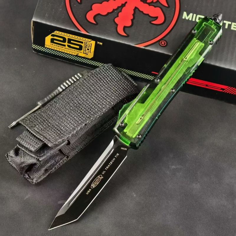 MT Green UTX-70 Ultratech OTF AUTO Knife 3.34" M390 Plain Blade, Acrylic+Aluminum Alloy Handles