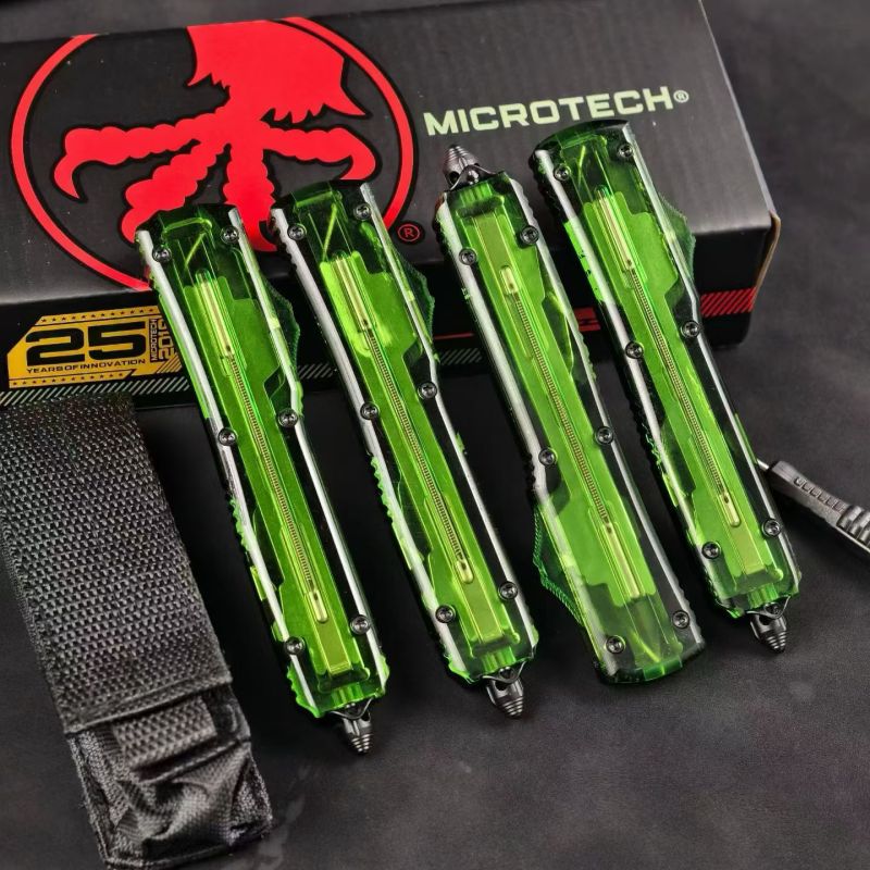 MT Green UTX-70 Ultratech OTF AUTO Knife 3.34" M390 Plain Blade, Acrylic+Aluminum Alloy Handles