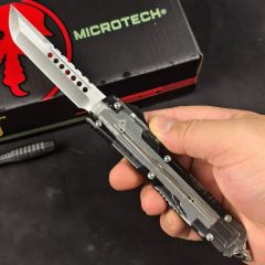 MT White UTX-70 Ultratech OTF AUTO Knife 3.34" M390 Plain Blade, Acrylic+Aluminum Alloy Handles