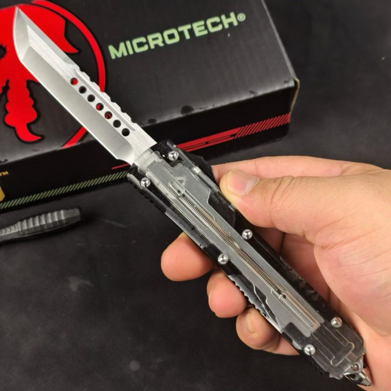 MT White UTX-70 Ultratech OTF AUTO Knife 3.34" M390 Plain Blade, Acrylic+Aluminum Alloy Handles