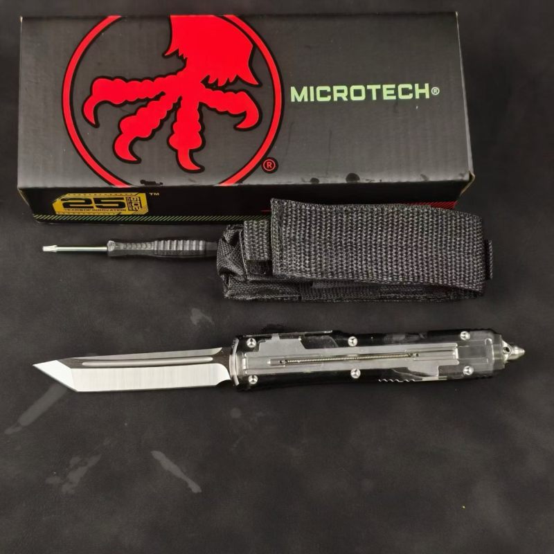 MT White UTX-70 Ultratech OTF AUTO Knife 3.34" M390 Plain Blade, Acrylic+Aluminum Alloy Handles