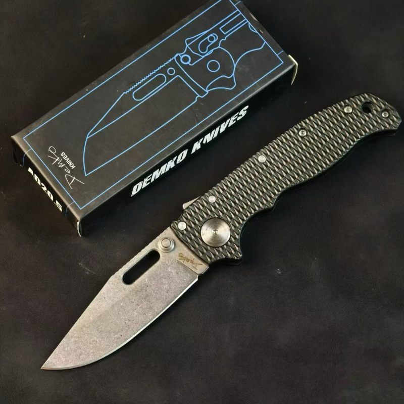 Demko AD20 Shark Lock Folding Knife 2.76" D2 Clip Point Blade, Nylon Fiber Handles