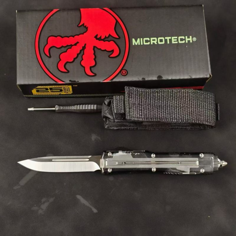 MT White UTX-70 Ultratech OTF AUTO Knife 3.34" M390 Plain Blade, Acrylic+Aluminum Alloy Handles