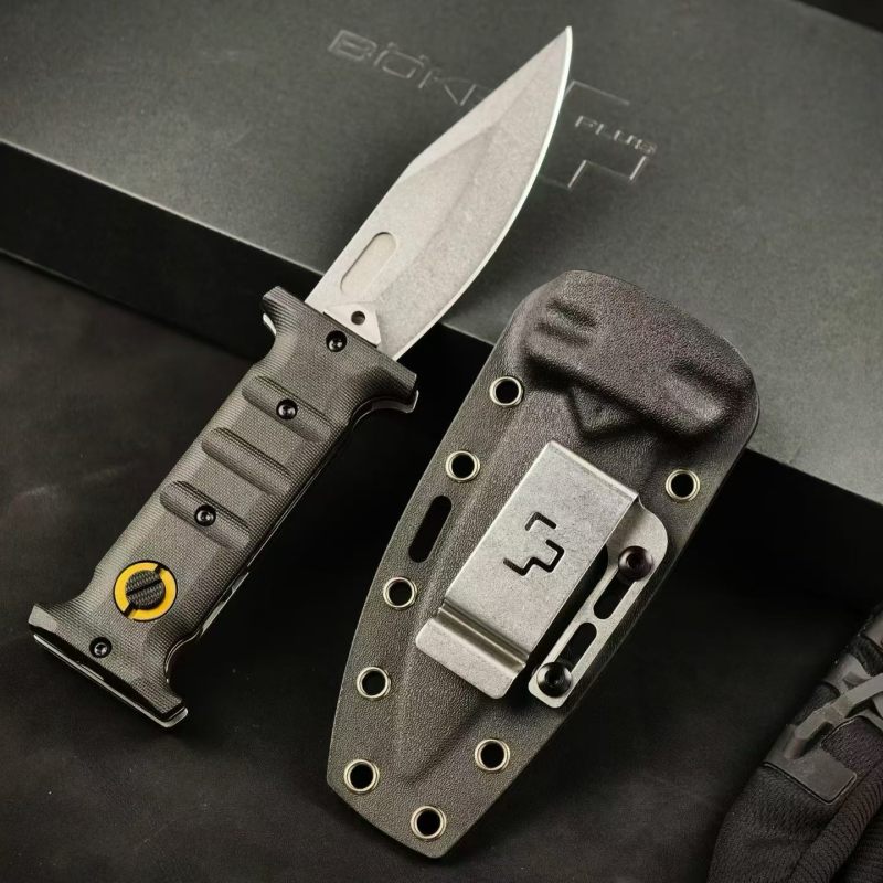 Boker Plus Extension Knife, D2 Stonewashed Variable Length Recurve Blade, TPE Handles, Kydex Sheath