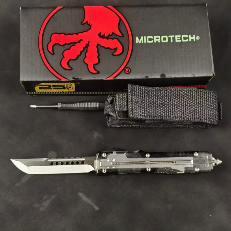MT White UTX-70 Ultratech OTF AUTO Knife 3.34" M390 Plain Blade, Acrylic+Aluminum Alloy Handles
