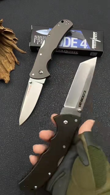 Cold Steel 58PS/58PT Code 4 Spear Point Folding Knife 3.35" S35VN Satin Plain Blade, Aluminum Handles, Lockback