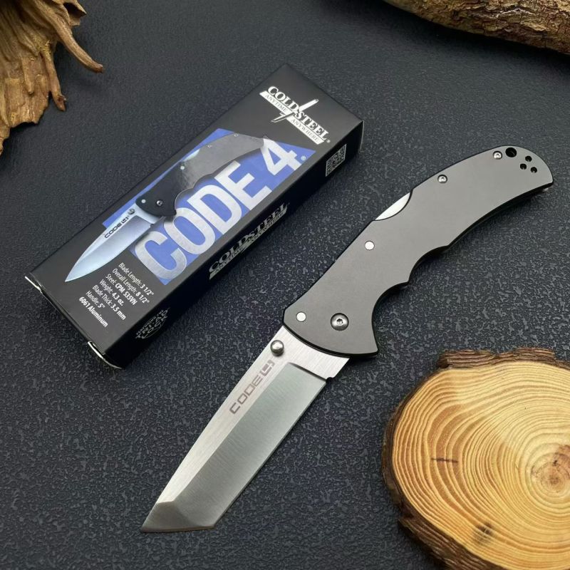 Cold Steel 58PS/58PT Code 4 Spear Point Folding Knife 3.35" S35VN Satin Plain Blade, Aluminum Handles, Lockback