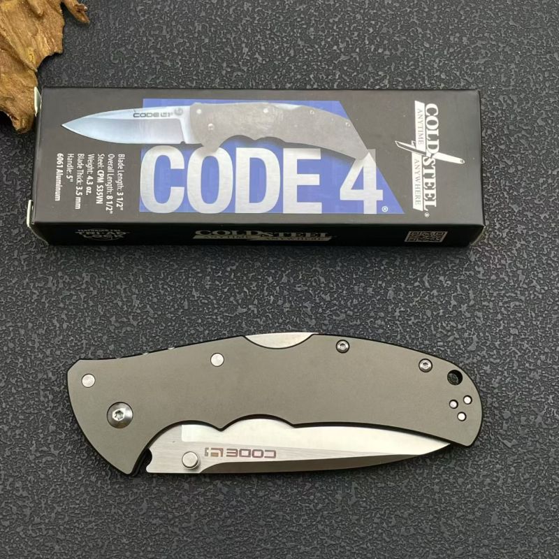 Cold Steel 58PS/58PT Code 4 Spear Point Folding Knife 3.35" S35VN Satin Plain Blade, Aluminum Handles, Lockback