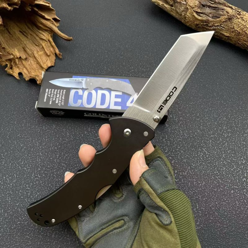 Cold Steel 58PS/58PT Code 4 Spear Point Folding Knife 3.35" S35VN Satin Plain Blade, Aluminum Handles, Lockback