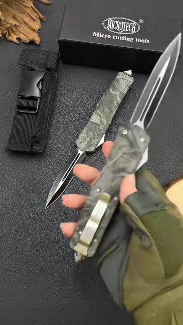 MT Combat Troodon Camo A07 AUTO OTF Knife 3.54" 440 Dagger Blade, Zinc Aluminum Alloy Handles