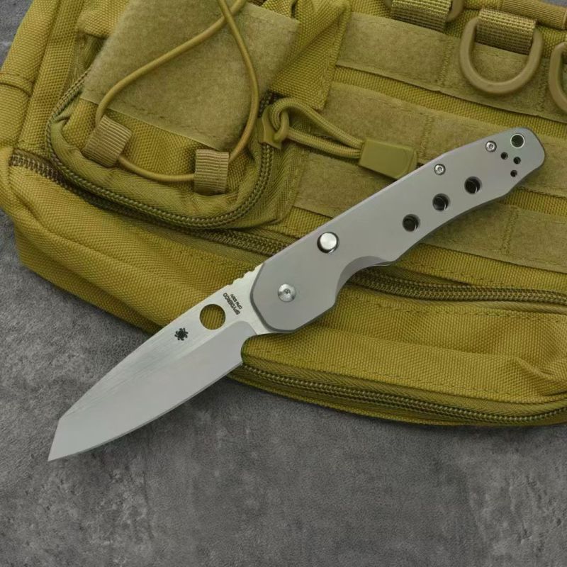 Spy C240 Kevin Smock Folding Knife 3.54" D2 Satin Plain Blade, TC4 Handles, Compression Lock - C240CFP