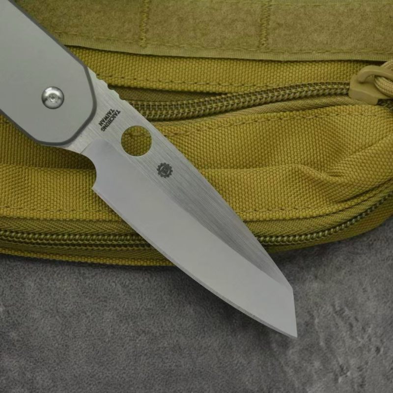 Spy C240 Kevin Smock Folding Knife 3.54" D2 Satin Plain Blade, TC4 Handles, Compression Lock - C240CFP