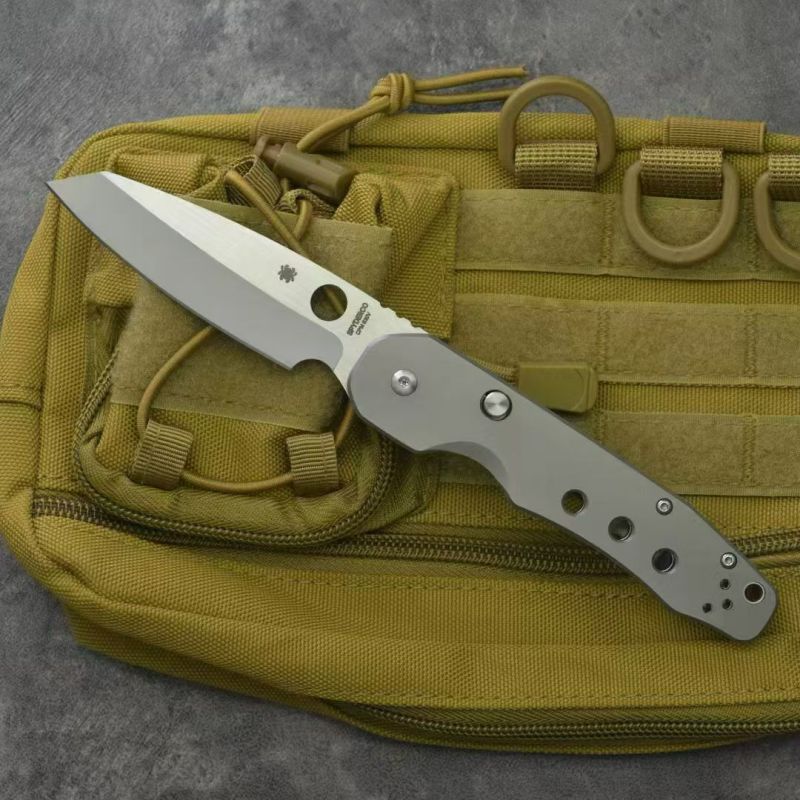 Spy C240 Kevin Smock Folding Knife 3.54" D2 Satin Plain Blade, TC4 Handles, Compression Lock - C240CFP