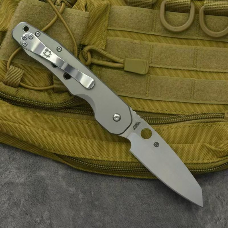 Spy C240 Kevin Smock Folding Knife 3.54" D2 Satin Plain Blade, TC4 Handles, Compression Lock - C240CFP