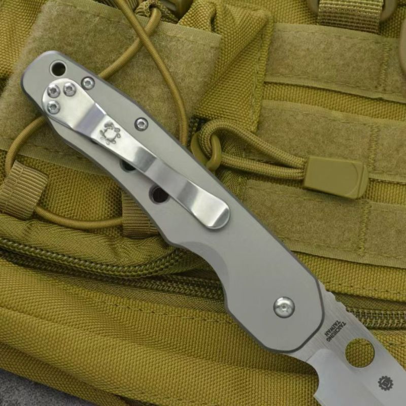 Spy C240 Kevin Smock Folding Knife 3.54" D2 Satin Plain Blade, TC4 Handles, Compression Lock - C240CFP
