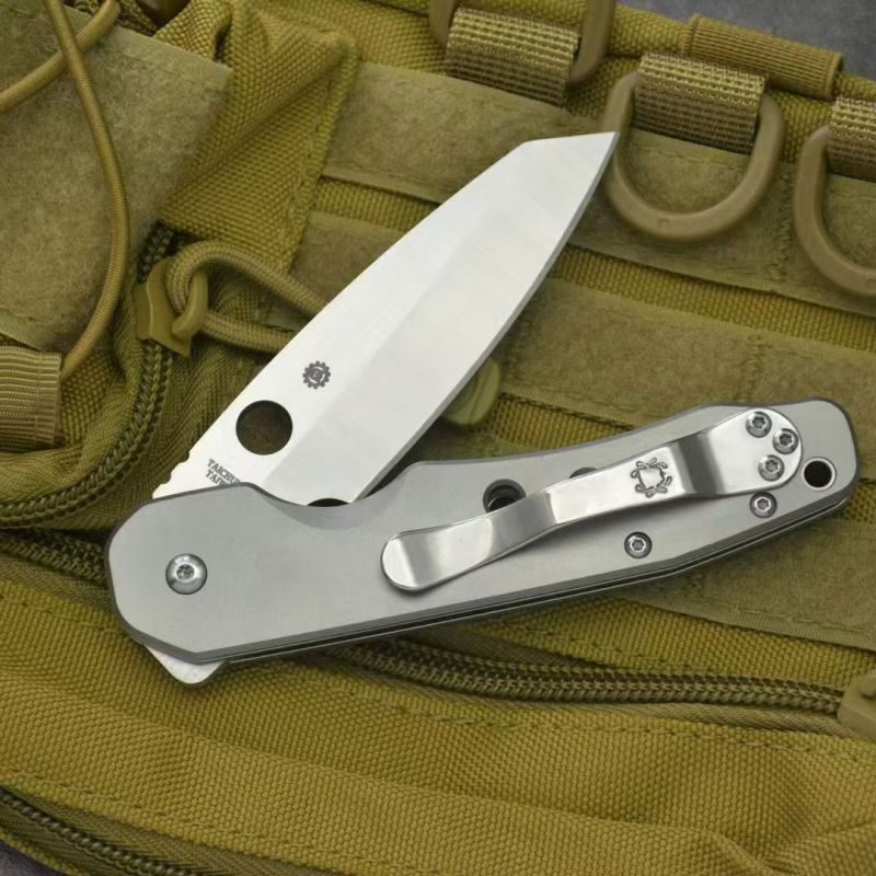 Spy C240 Kevin Smock Folding Knife 3.54" D2 Satin Plain Blade, TC4 Handles, Compression Lock - C240CFP