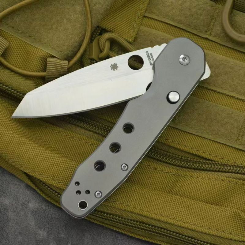 Spy C240 Kevin Smock Folding Knife 3.54" D2 Satin Plain Blade, TC4 Handles, Compression Lock - C240CFP