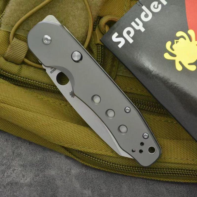 Spy C240 Kevin Smock Folding Knife 3.54" D2 Satin Plain Blade, TC4 Handles, Compression Lock - C240CFP