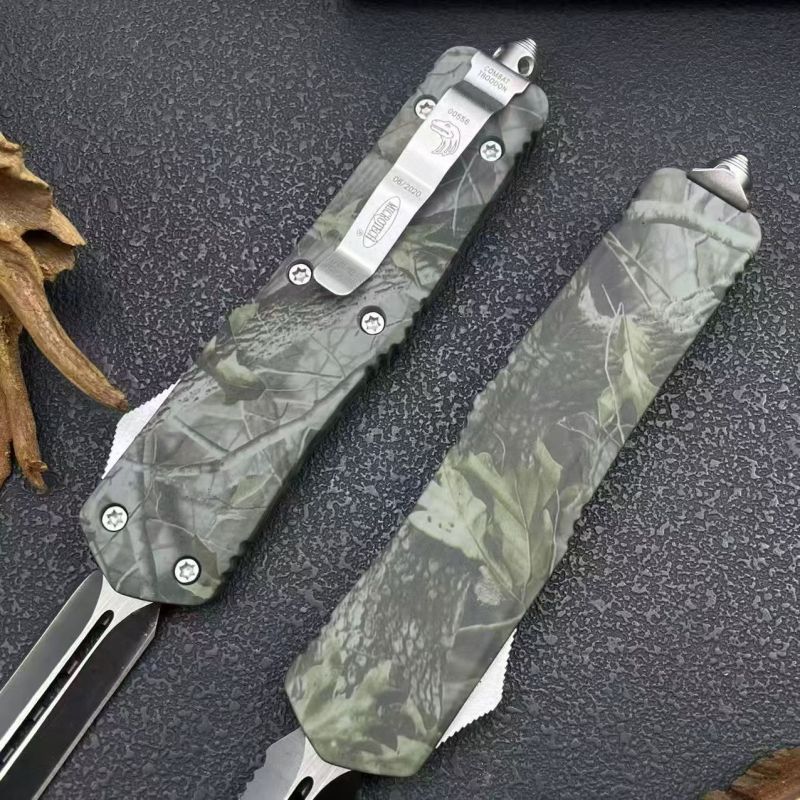 MT Combat Troodon Camo A07 AUTO OTF Knife 3.54" 440 Dagger Blade, Zinc Aluminum Alloy Handles