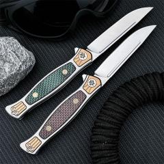 Russia Crawler Folding Blade Knife 3.82" D2 Blade, 420 Steel+ Carbon Fiber Handles