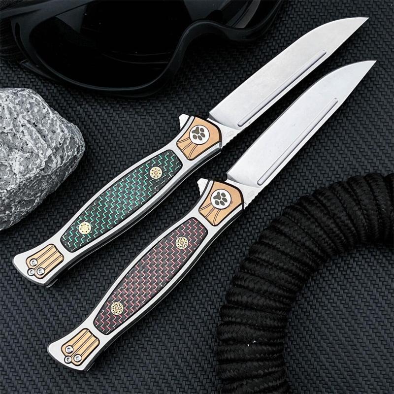 Russia Crawler Folding Blade Knife 3.82" D2 Blade, 420 Steel+ Carbon Fiber Handles