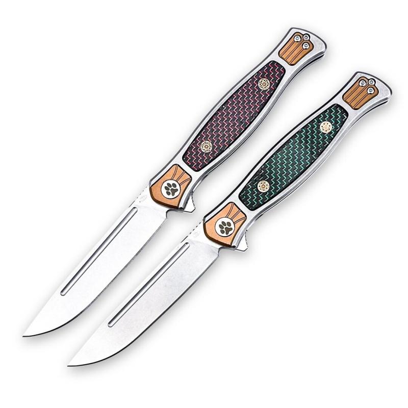 Russia Crawler Folding Blade Knife 3.82" D2 Blade, 420 Steel+ Carbon Fiber Handles