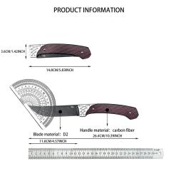 Russia Crawler Folding Blade Knife 4.57" D2 Blade, 420 Steel+ Carbon Fiber Handles