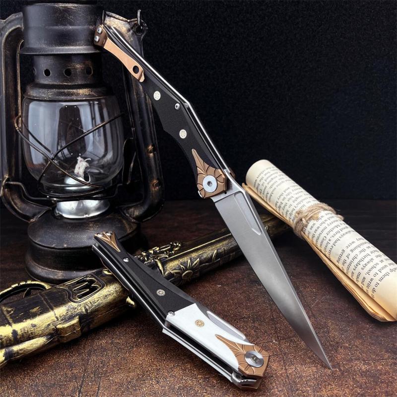 Russia Crawler Folding Blade Knife 5.12" D2 Blade, G10 Handles