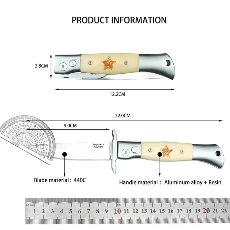 Russia Custom Patriot Auto Folding Knife 3.74" X12M Blade, Resin Handles