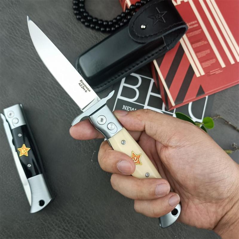 Russia Custom Patriot Auto Folding Knife 3.74" X12M Blade, Resin Handles