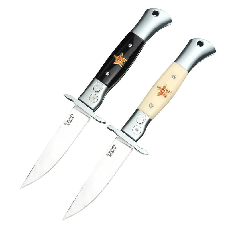 Russia Custom Patriot Auto Folding Knife 3.74" X12M Blade, Resin Handles