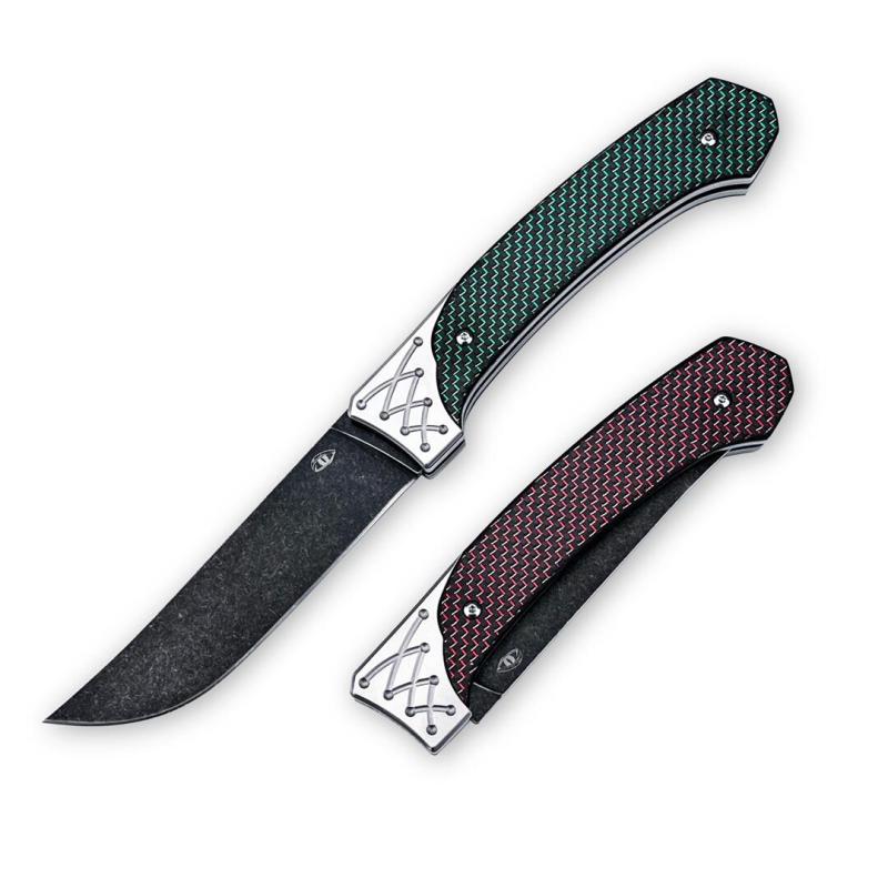 Russia Crawler Folding Blade Knife 4.57" D2 Blade, 420 Steel+ Carbon Fiber Handles