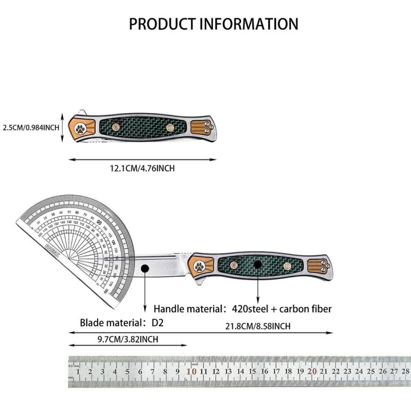 Russia Crawler Folding Blade Knife 3.82" D2 Blade, 420 Steel+ Carbon Fiber Handles