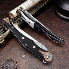 Russia Crawler Folding Blade Knife 5.12" D2 Blade, G10 Handles