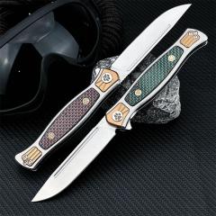 Russia Crawler Folding Blade Knife 3.82" D2 Blade, 420 Steel+ Carbon Fiber Handles