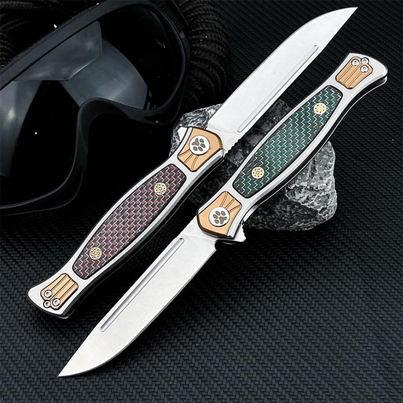 Russia Crawler Folding Blade Knife 3.82" D2 Blade, 420 Steel+ Carbon Fiber Handles