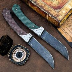 Russia Crawler Folding Blade Knife 4.57" D2 Blade, 420 Steel+ Carbon Fiber Handles
