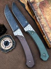 Russia Crawler Folding Blade Knife 4.57" D2 Blade, 420 Steel+ Carbon Fiber Handles