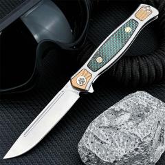 Russia Crawler Folding Blade Knife 3.82" D2 Blade, 420 Steel+ Carbon Fiber Handles