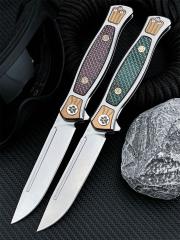 Russia Crawler Folding Blade Knife 3.82" D2 Blade, 420 Steel+ Carbon Fiber Handles