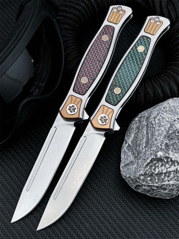 Russia Crawler Folding Blade Knife 3.82" D2 Blade, 420 Steel+ Carbon Fiber Handles